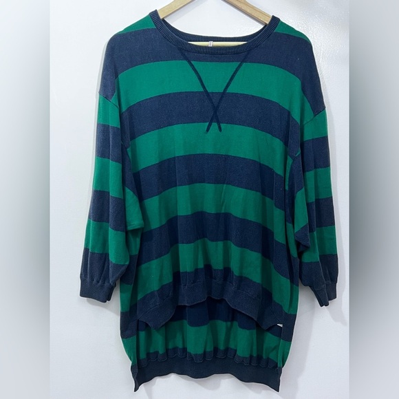 Free People Green and Navy Striped Sweatshirt - Picture 5 of 7